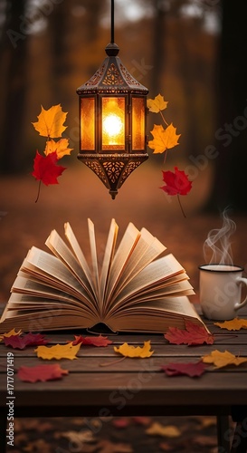 Autumnal Reading Nook with Warm Light.