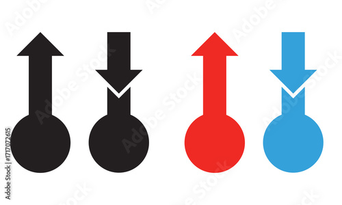 Thermometer temperature up and down icon. cold and hot emperature icon. Vector illustration. isolated on white  background. EPS 10	
