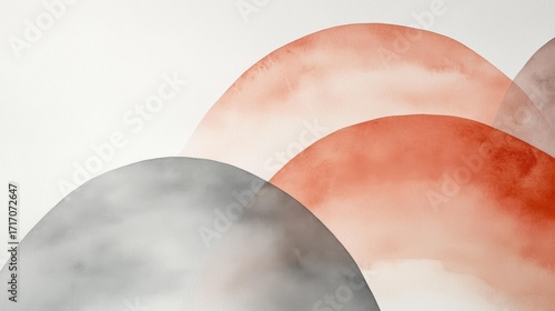 Abstract painting in gray and orange-red tones in studio