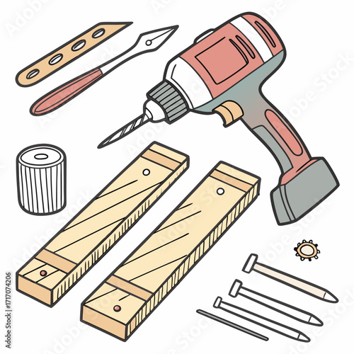 Power Drill and Woodworking Tools Collection power tool