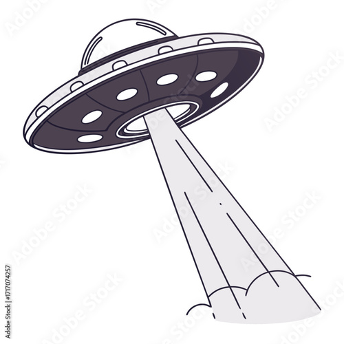 Purple and Grey Flying Saucer UFO with Smoky Beam