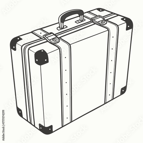 Rectangular vintage suitcase with straps and clasps
