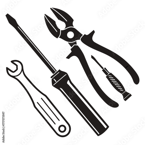 Silhouette of Assorted Hand Tools wrench screwdriver