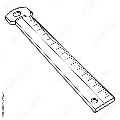 Simple Line Drawing of a Ruler with Markings Keywords: ruler, measuring, tool, measurement