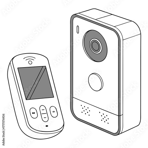 Smart Doorbell and Handheld Monitor Line Art smart home