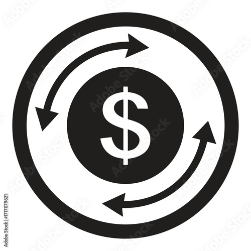 Black Circular Arrows Revolving Around a Dollar Sign in a Circle Symbol