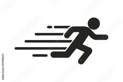 Black Silhouette Icon of a Person Running with Speed Lines on a White Background