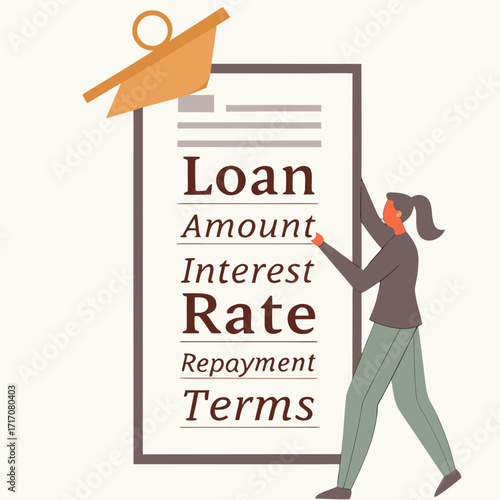 Woman holding document with loan details and terms