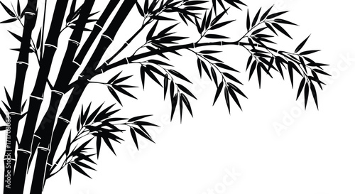 Silhouettes of bamboo stalks and leaves, a stylized representation of a bamboo grove.