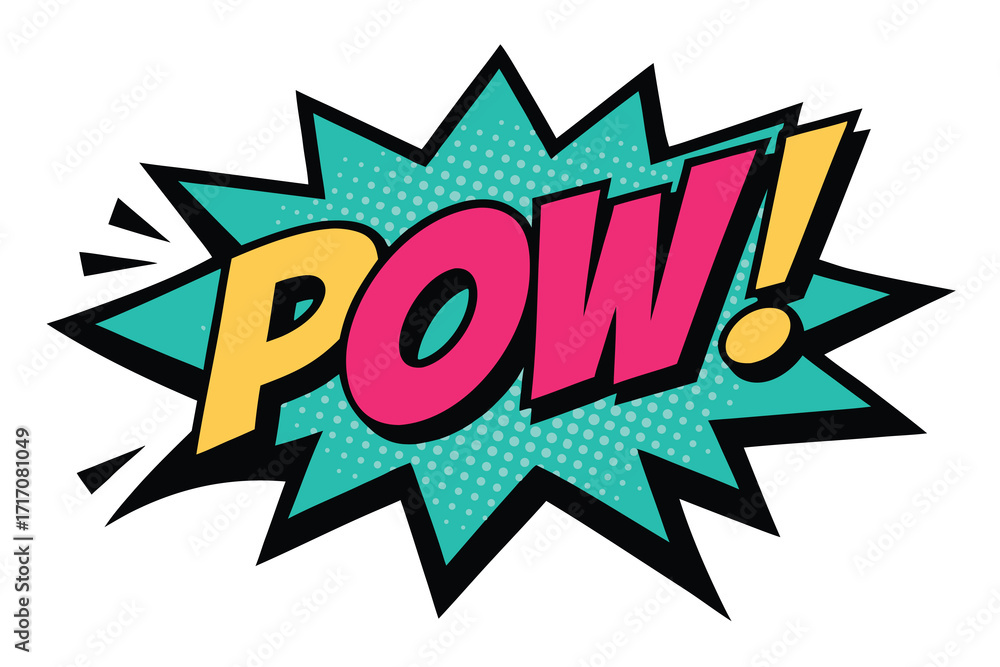 Fototapeta premium Bright Comic Book POW! Speech Bubble with Turquoise, Pink, and Yellow Colors