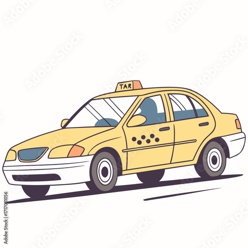 Yellow taxi with black dots on white background sedan