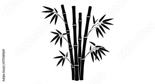 Silhouetted illustration of a cluster of bamboo stalks with leaves.