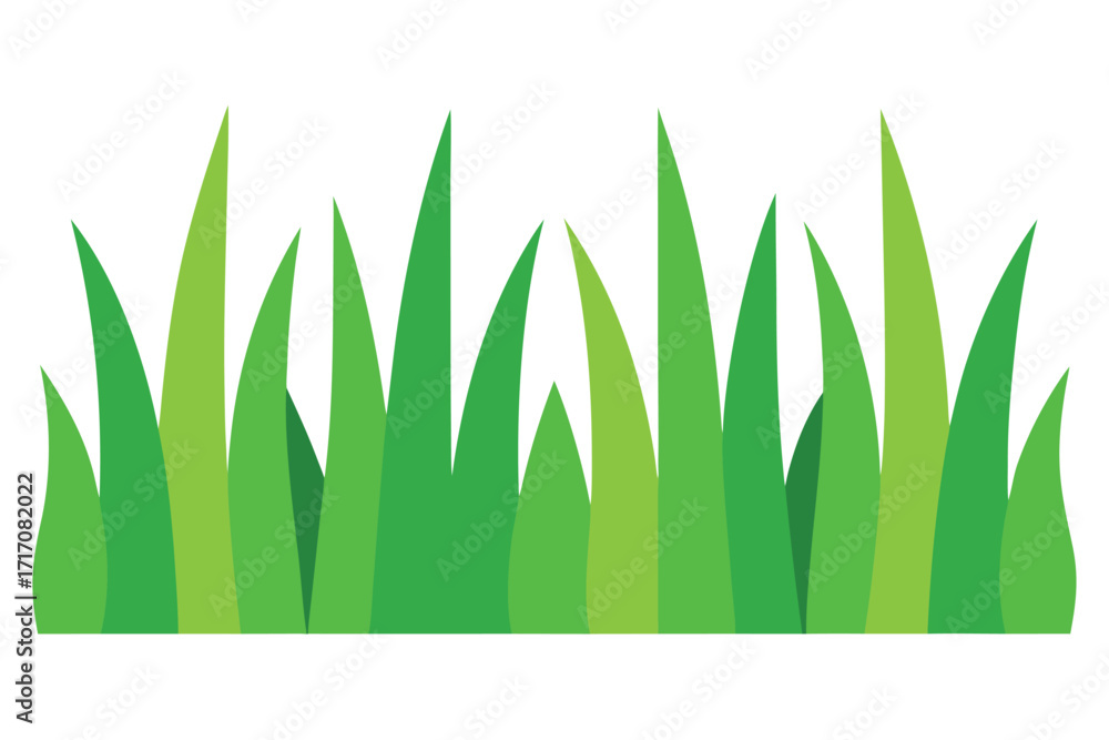 Fototapeta premium Cartoon Illustration of Fresh Green Grass Border Against a White Background