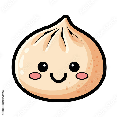 Adorable kawaii cartoon bao bun with rosy cheeks and happy smile