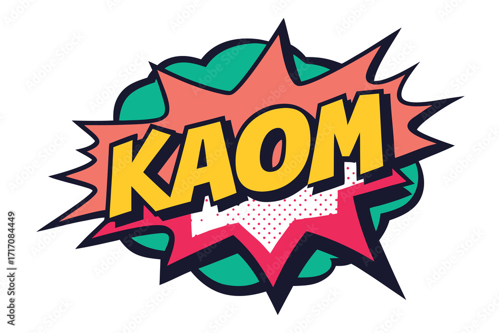 Fototapeta premium Colorful Comic Style KAOM Explosion with Teal and Pink Accents on White