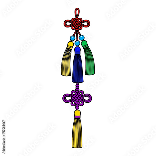 Colorful korean traditional knot ornament with tassels and beads