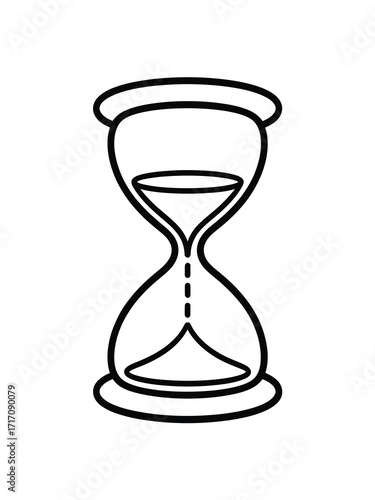 Simple black and white line drawing of an hourglass