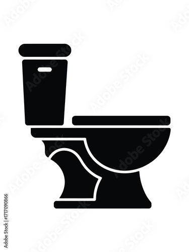 Black silhouette of a modern toilet on a white background