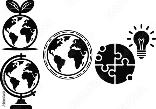 Ecology innovation solution with globes and lightbulb for sustainable future