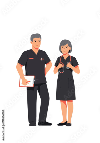 Flat Vector Illustration of Medical Staff Professionals
