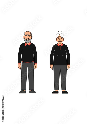 Minimalist Flat Vector Illustration of Senior Man and Woman