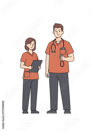 Smiling Flat Vector Illustration of Healthcare Professionals Team