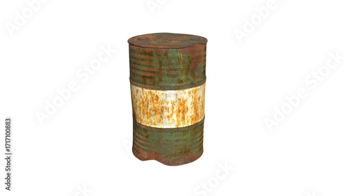 rusty metal barrel in transparent background