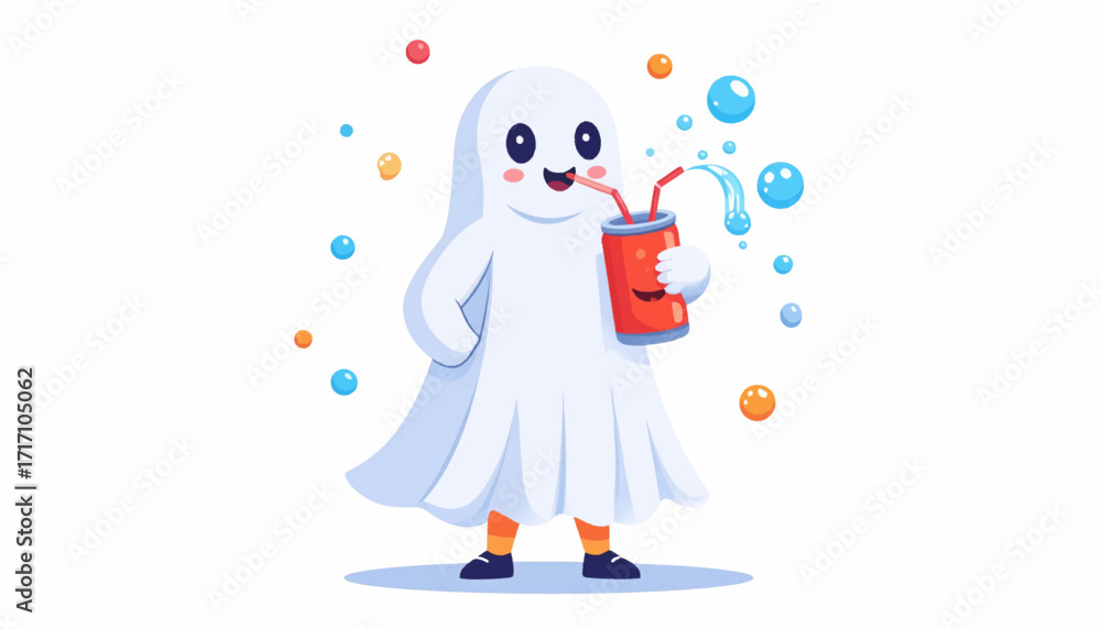 Obraz premium Cute Ghost Enjoying a Refreshing Soda Pop