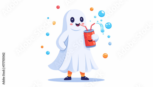 Cute Ghost Enjoying a Refreshing Soda Pop