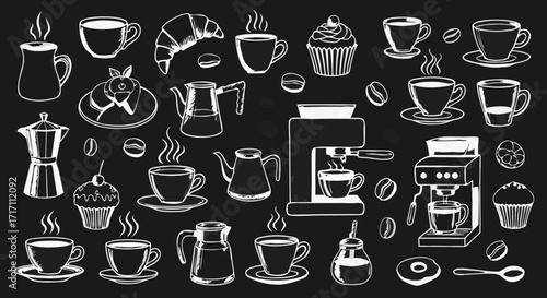 Chalkboard Coffee & Pastry Doodle Art | Cafe Menu Icons