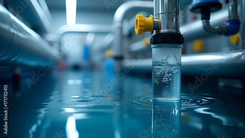 Technical setup for industrial water test capturing inline filtration system and conductivity sensor monitoring wastewater treatment in chemical plant in  Photo Stock  Concept  and empty space on the 