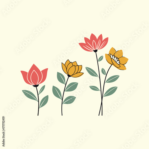 Flowers and Leaves  Groovy flower cartoon characters 