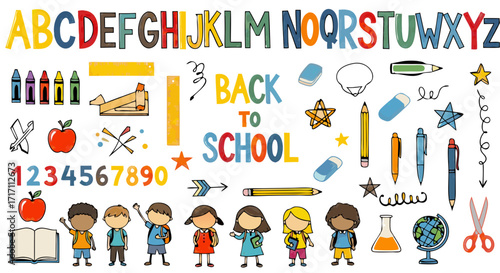 School Supplies, Teacher & Students Education Icons