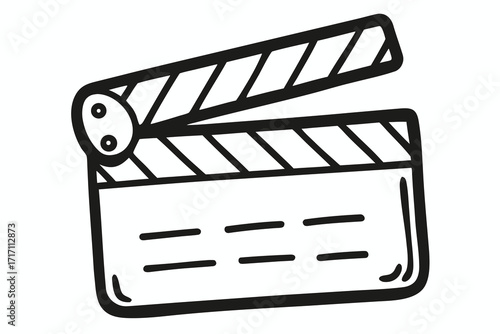 HandDrawn Film Clapperboard Open, Black and White Illustration for Movie Production Use