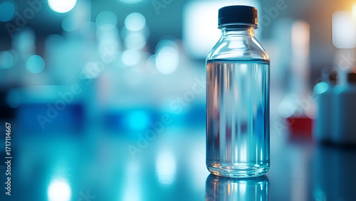 Detailed Macro Shot of Water Sampling Bottle with Pipetting Reagents for Preservation, Labeling, and Chain of Custody Tracking in Mobile Lab Environment - Empty Space on Left