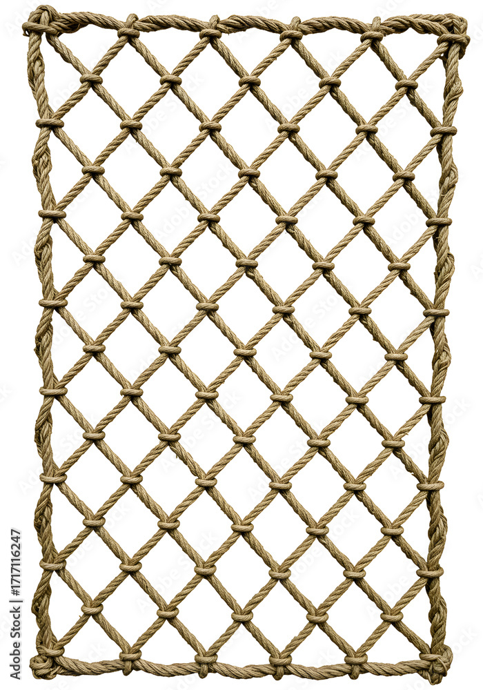 Fototapeta premium Authentic natural fiber rope net offers strong textured detail for nautical, adventure, or industrial design projects seeking rugged appeal