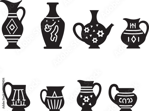 Black silhouette ancient pottery collection graphic design