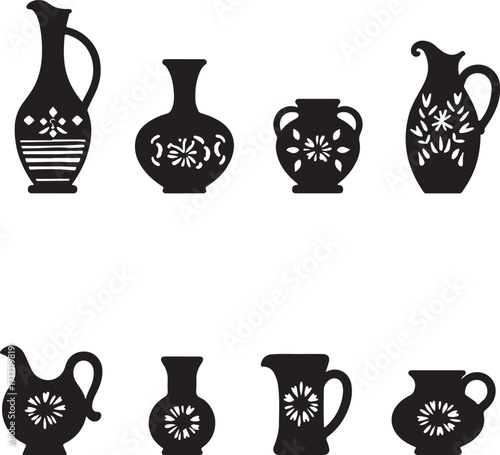 Black silhouette decorative ceramic vases and pitchers