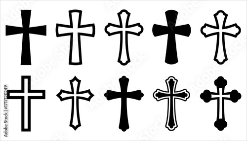 Christian Cross Vector Set Illustration with Ten Silhouettes