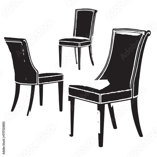 Black dining chairs Silhouette Vector, High Quality Illustration on White Background