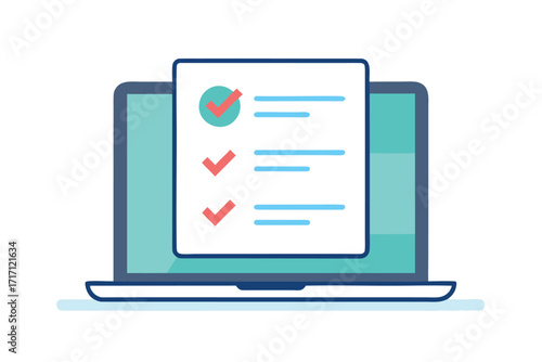 Laptop Showing Checklist with Tick Marks, Tasks Completed, Online Form, Successful Project