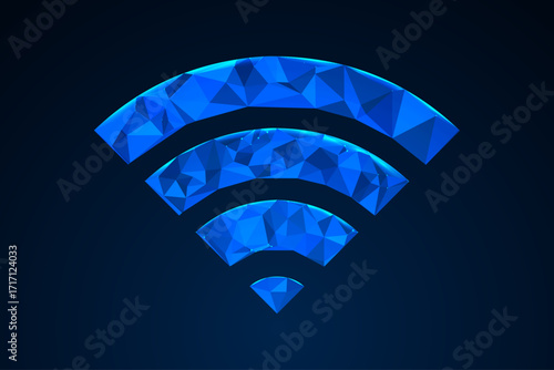 futuristic WiFi icon rendered in a low poly geometric style.
