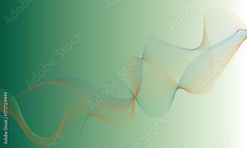  Vector art of abstract flowing green and gold wavy lines with a gradient background, elegant and modern design