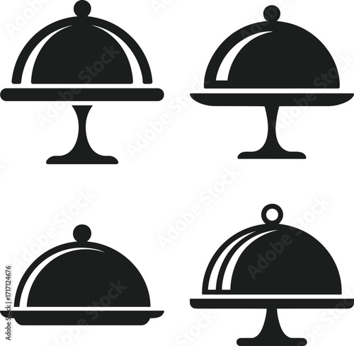 New Year Serving Dish Silhouette Vector Set - Festive Holiday Cloche Collection