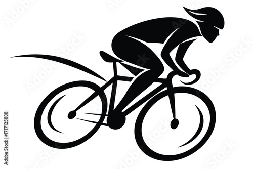 Silhouette of a Cyclist on a Bike Racing in Minimalist Black and White Design