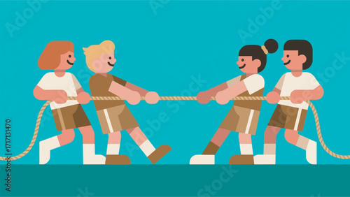 Illustration Of A Team Playing Tug Of War Vector Design Template