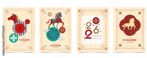 2026 Chinese new year festival with geometric year of the horse background.vector illustration for card,postcard,invitations and social media template