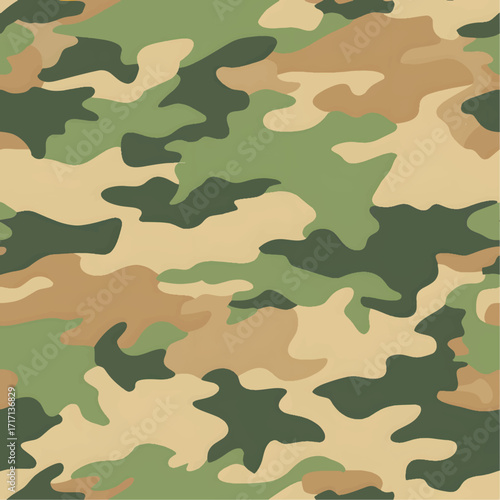 Classic army camouflage seamless pattern in green, sand, khaki and brown