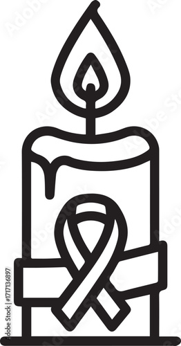 Support cancer awareness with this candle ribbon icon for hope, remembrance, and empathy. Perfect for campaigns and memorials, originally vector.
