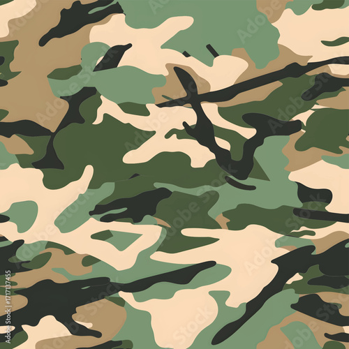 Classic army camouflage seamless pattern in green, sand, khaki and brown